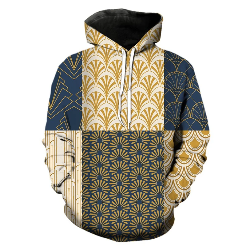 الرجعية الرجال هوديي مجردة نمط حار بيع بارد مع هود الستر بلوزات الموضة Harajuku ثلاثية الأبعاد طباعة للجنسين الهيب هوب هوديس #3