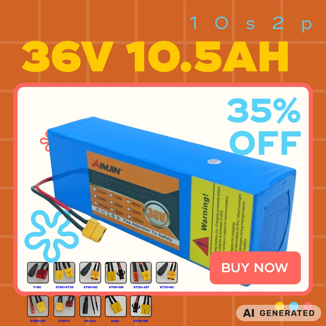 New 36V 10500mAh 21700 Lithium Battery 10S2P Built-in BMS 150W-750W 42V E-Two Wheelers Motorcycle Scooter.