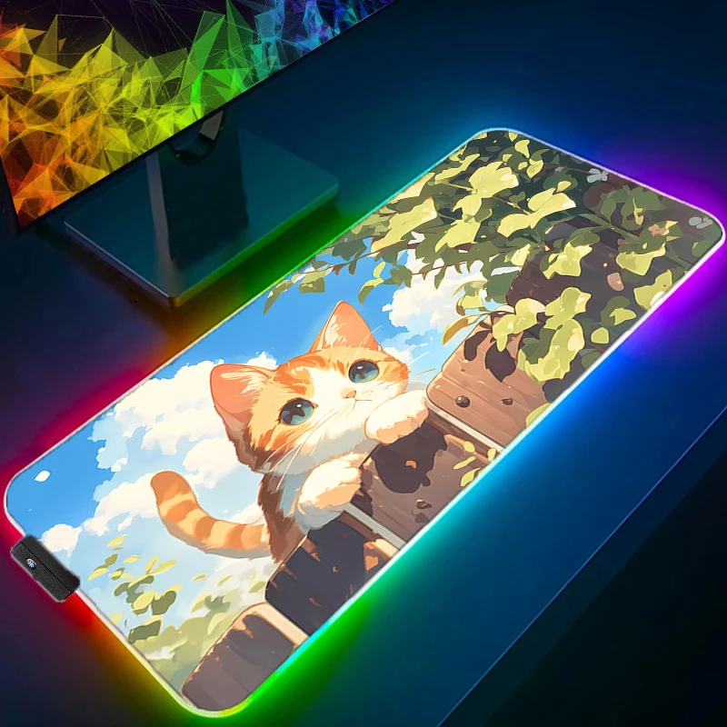 RGB LED ماوس الوسادة تصميم عدم الانزلاق حصيرة مكتبية أنيمي القط الألعاب الملحقات مخيط حواف للمنزل ولعبة ل لوحة الماوس اللاعبين #6