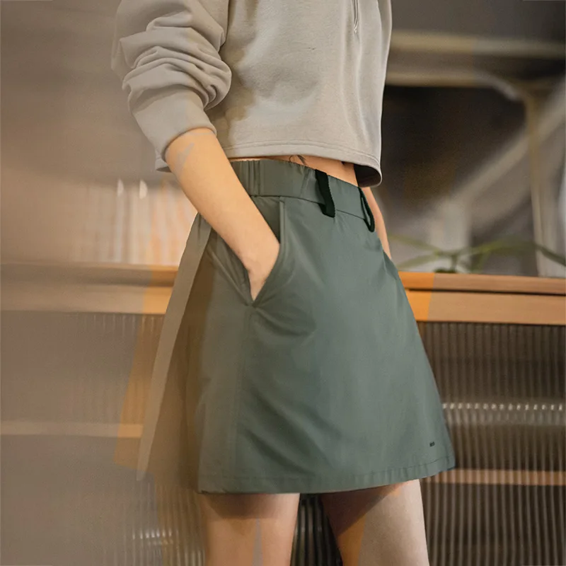 Women's Lightweight Hiking Skort Shorts - Green A-Line with Elastic Waist