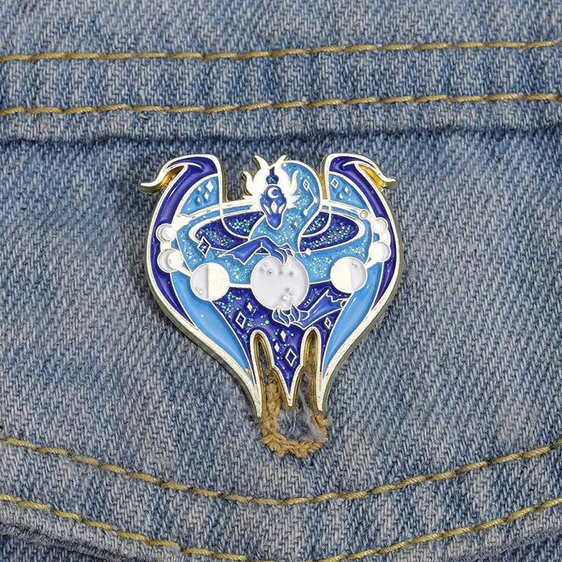 Pins Custom Starry Dragon Brooches Lapel Badges Gothic Punk Cool Animal Jewelry Gift for Kids Friends Moon Phase Enamel