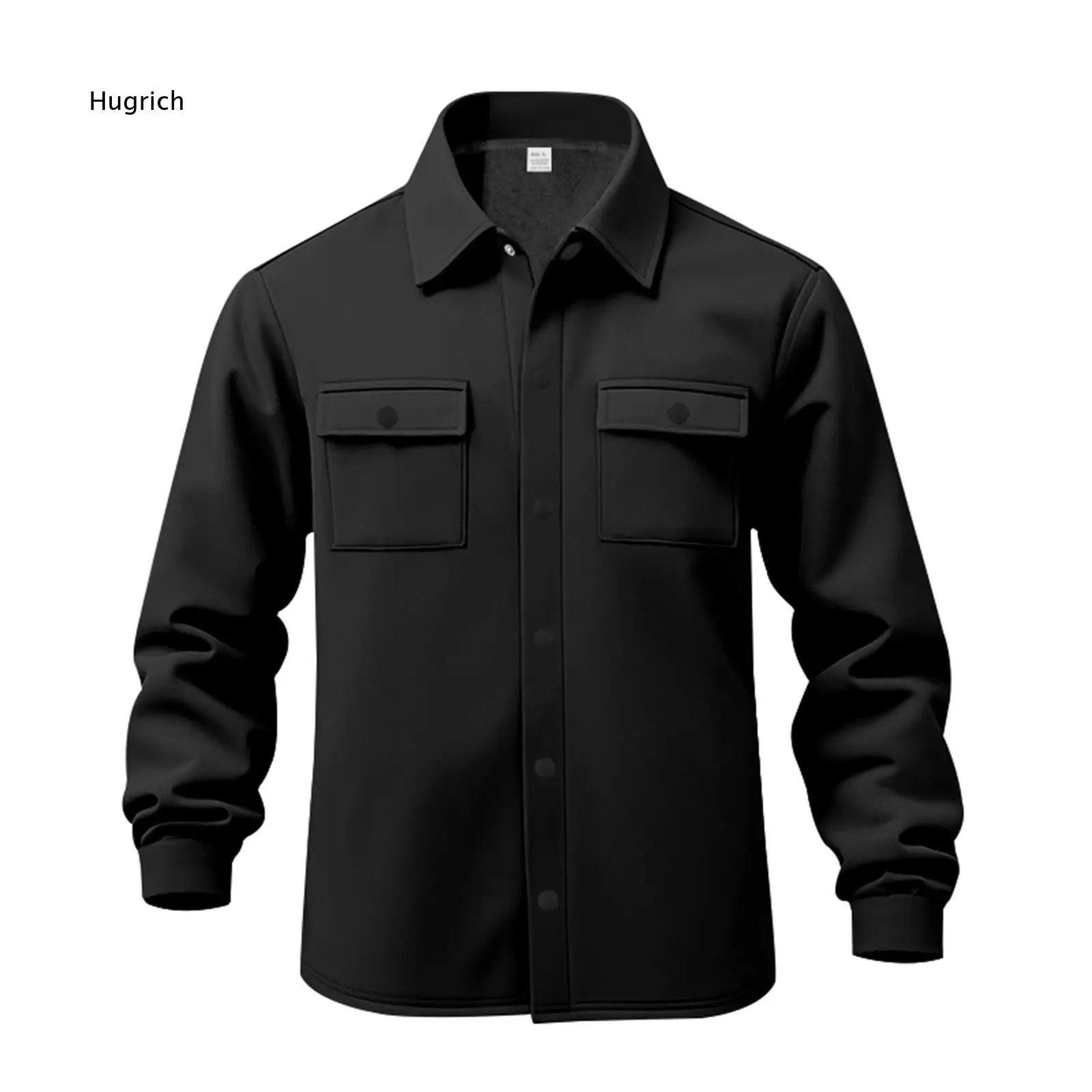 Mens Red Solid Fleece Lined Shacket Lapel Collar Snap Buttons Dual Chest Pockets Autumn Winter Daily Wear Outer Coat