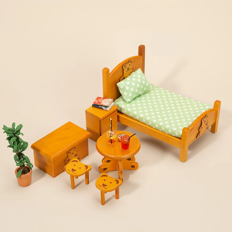 1:12 Dollhouse Miniature Food Toys Bear Furniture Set Kids Room Scene Photography Decor