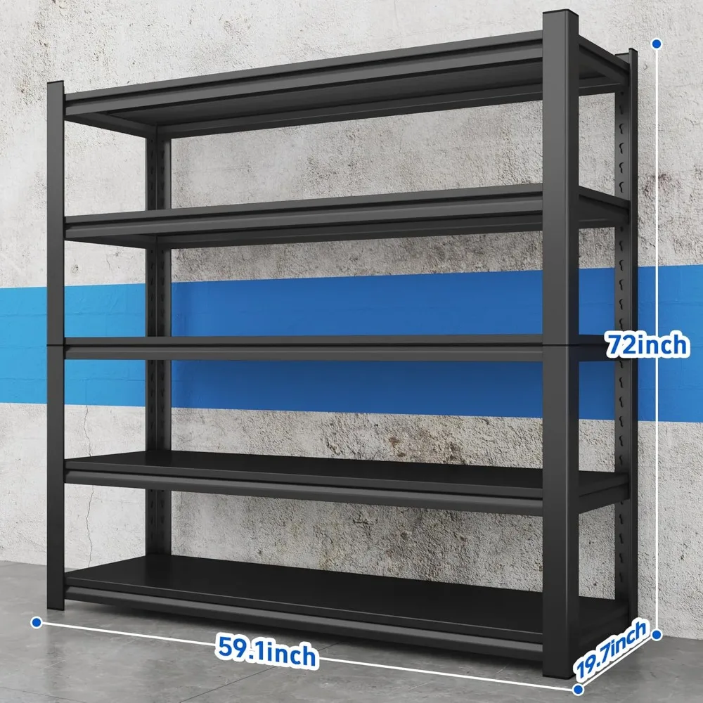 Storage Shelves Garage Shelving Heavy Duty 72''H Garage Shelves Adjustable 5 Tier Metal Shelving Unit Industrial Utility Shelf