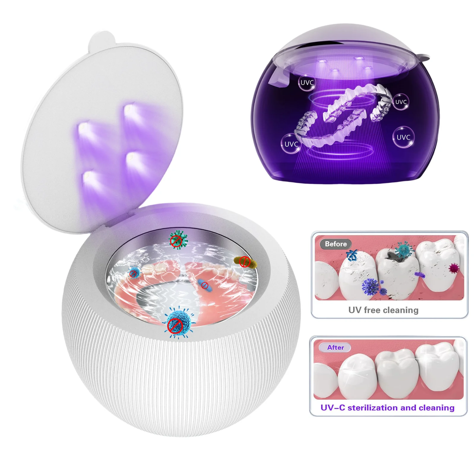 Ultrasonic Retainer Cleaner Denture Cleaning Machine for Dental Appliance Jewelry Ultra Sonic 42KHz 200ml Mouth Guard Clean Pod