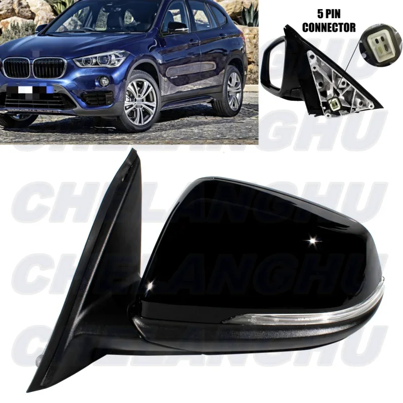 For BMW X1 F48 2016 2017 2018 2019 2020 2021 LHD Left Side 5Pins Black Painted Power Adjust Memory Power Fold Mirror Assembly