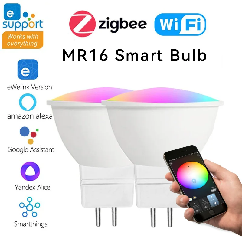 EWelink Zigbee MR16/5W Smart Bulb Dimmable Voice Control Compatible with Alexa Google Home Yandex - Ideal for Hotel Bar Lighting