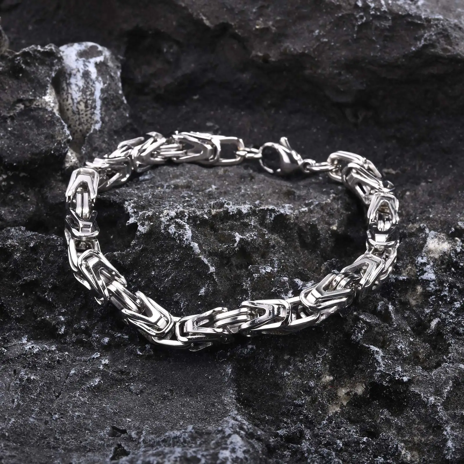 Vnox 6.4mm Bizánci Rablánc bracelet számára férfiak, fiúknak szögletes befon Láncszem Karcsat , Soha Utána ereszt Rozsdamentes Acél Új Hímnemű stílusú