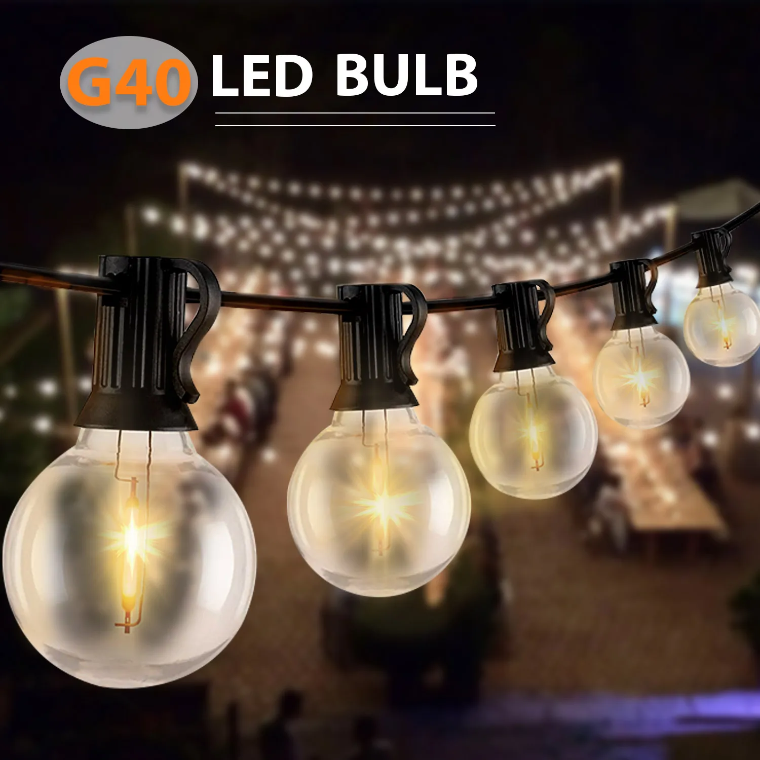 20Meters Patio String Light G40 LED Globe Festoon Outdoor Fairy Connectable Retro Street Garland For Wedding Garden Decoration