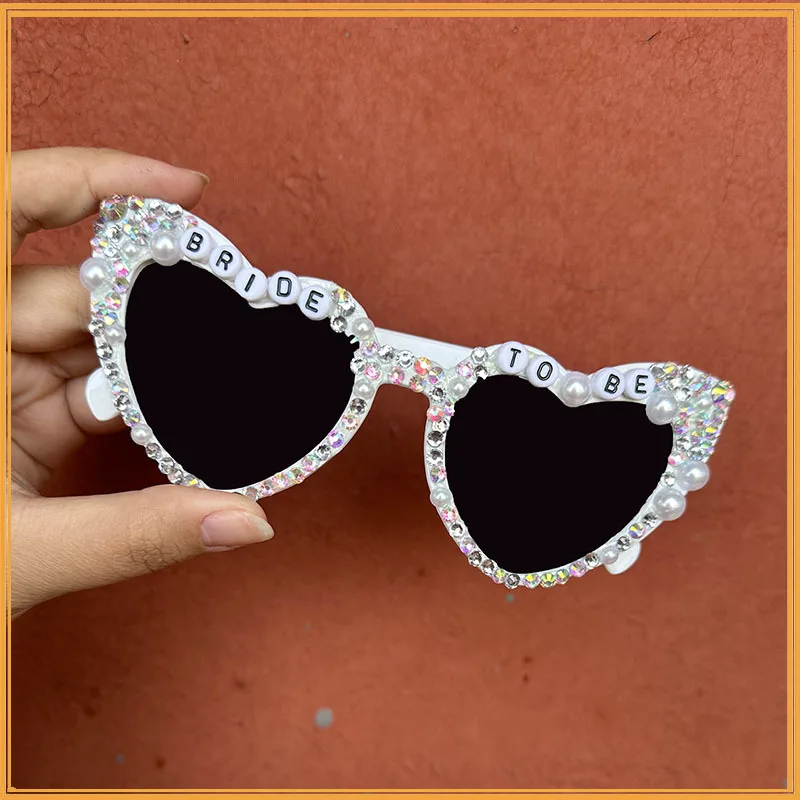 Bride To Be Diamond Love Heart Letter Sunglasses Bling Pearl Wedding Accessory Bridesmaid Bride Single Party Cosplay Eyewear