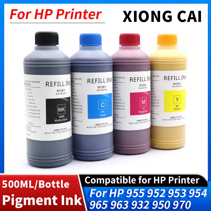 Compatible for HP Printer Pigment INK for HP 955 953 965 963 952 964 10 82 912 905 HP903 Refillable Ink 500ml/Bottle Pigment Ink