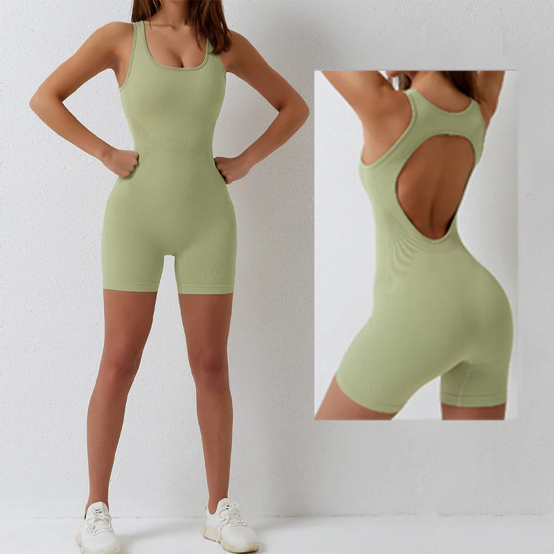 Vnazvnasi Yoga Jumpsuit Seamless Sports Jumpsuit Set Women Gym Short Backless Fitness Suit Elastic Workout Clothes for Women