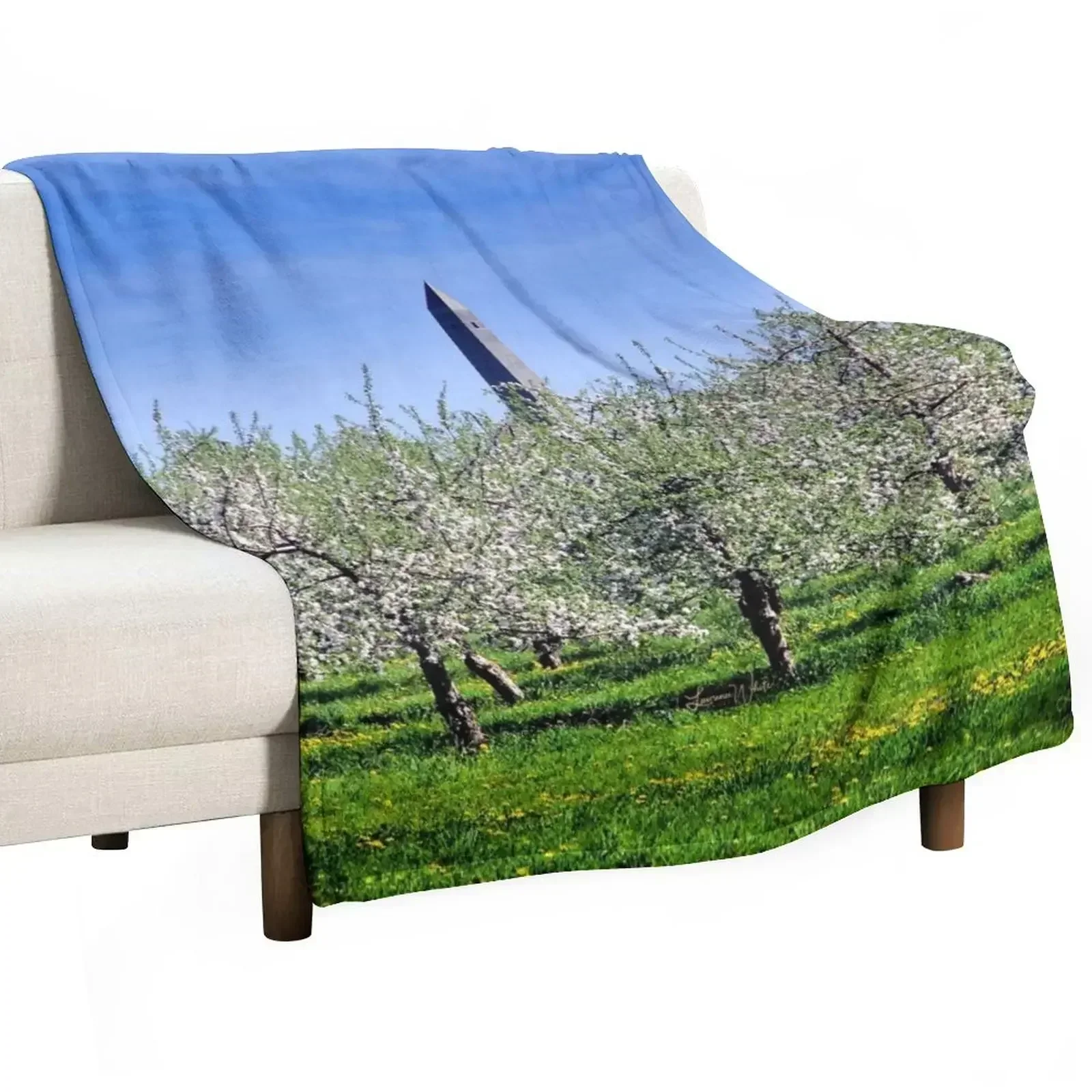 

Saratoga Monument, Apple Blossoms Throw Blanket Outdoor Soft Blanket for Picnic Beach Camping