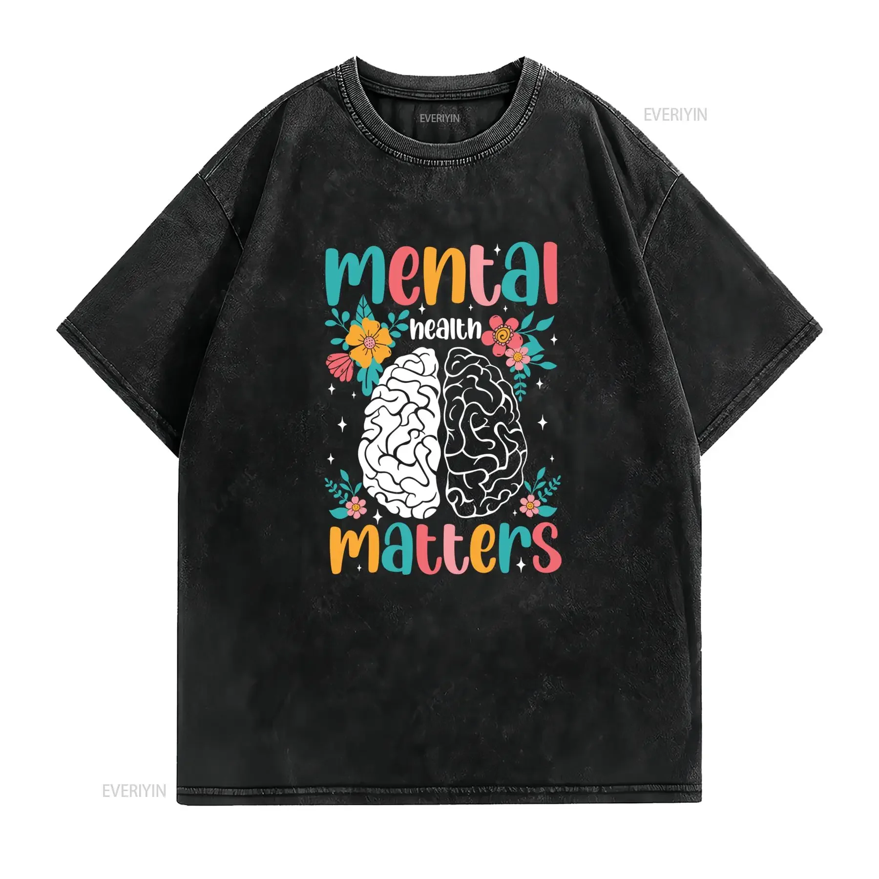 Camiseta de Concienciación sobre la Salud Mental Inspiradora para Mujeres Moda Ansiedad Psicólogo vintage Washed Stylish