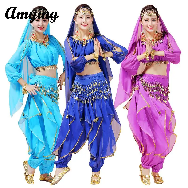 

3PCS Belly Dance Costume Set Women Coins Sequin Performance Outfit Halloween Cosplay Arabic Indian Dance Practice Clothing 2024