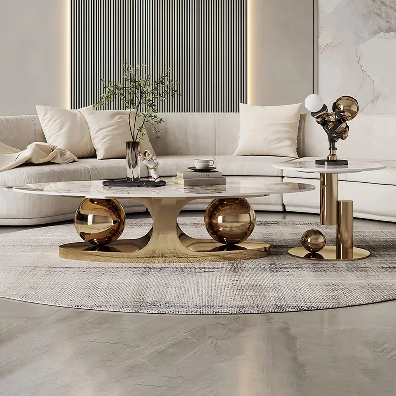 

Light luxury Italian modern stainless steel oval living room simple designer creative tea table