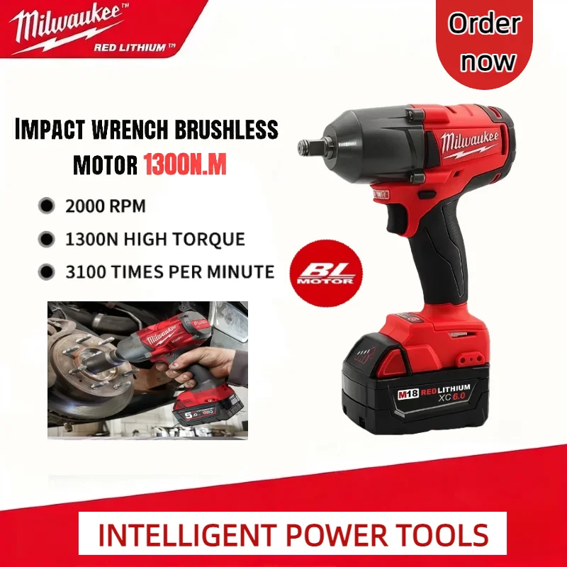 Milwaukee 1300NM Cordless Electric Wrench Large Torque Brushless Impact Wrench Car Truck Repair Power Tools 18V