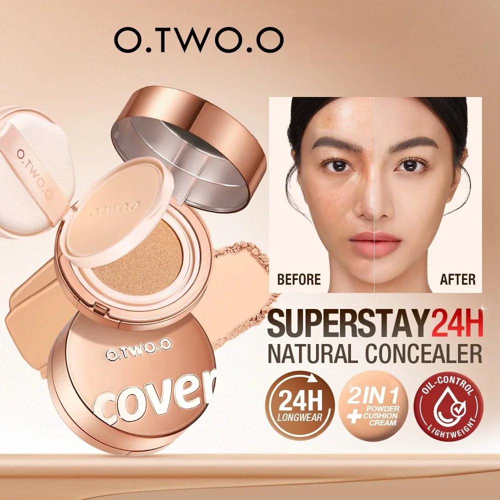

O.TWO.O Крем-пудра для лица на воздушной подушке 24 часа 2 в 1, стойкий матовый консилер с контролем жирности, мягкий фокус, прессованная пудра для макияжа