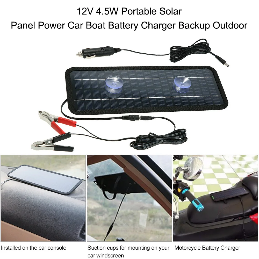 12V Solar Trickle Charger Portable Power Solar Panel Solar Battery Charger 12 Volt Waterproof Solar Battery Maintainer for Car