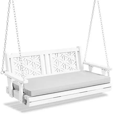 4.5 FT Outdoor Porch Swing with Cushions, Heavy Duty 880 LBS 2-Person Wooden Patio Swings with Eternal Flower Pattern