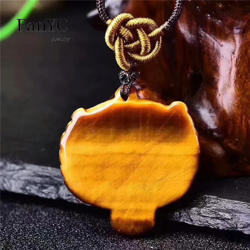 Natural Tiger Eye Stone Tiger Head Pendant Hand-carved Exquisite Charm Jade Necklace Men and Women Holiday Gift