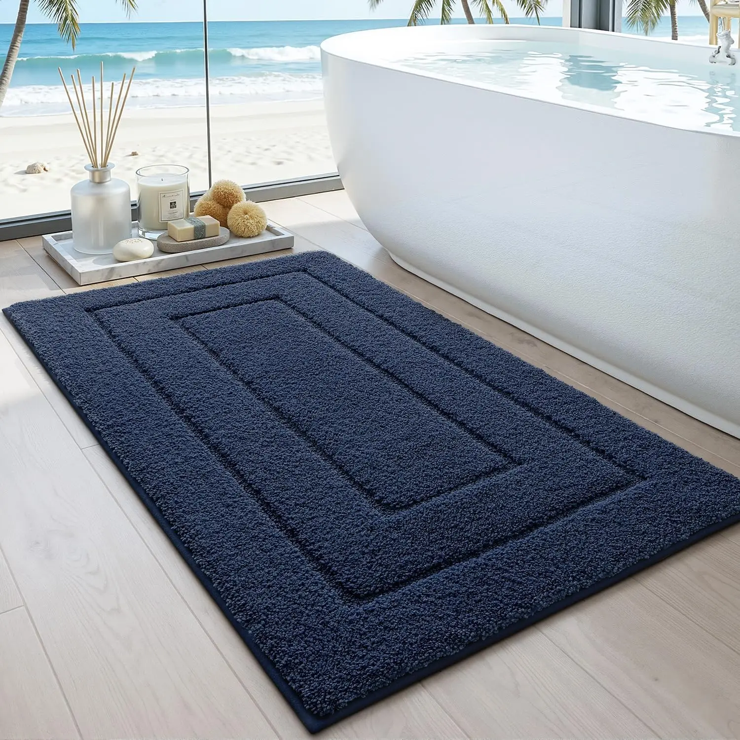 

Extra Large Non-Slip Bath Mat, Quick Dry Absorbent Microfiber Rug for Shower Floor, Navy