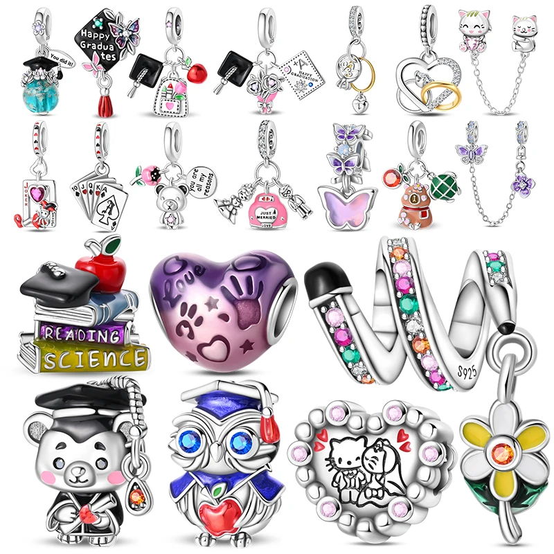 

Original Charms 925 Sterling Silver Poker Kitty Charms Bead Heart Marry Pave Zircon Fit 3MM Bangle Bracelet Jewelry Gifts Making