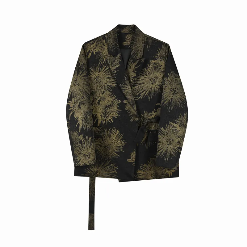 

New Chinese Sle Autumn Jaet Men's Loose Fit Buttonl Waistcoat with Cysanthemum Print Casual Suit Outerwear