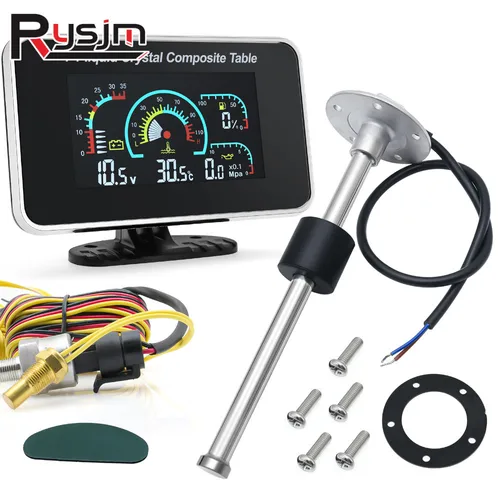 Medidor de nivel de combustible Digital LCD 4 en 1 + Sensor de nivel de combustible de 0-190 ohm temperatura del agua medidor de presión de aceite voltímetro para coche camión
