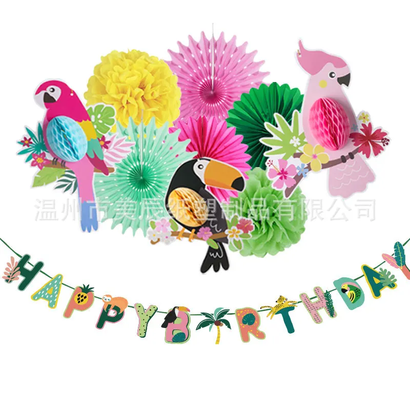 6Pcs/lot Tropical Birds Party Decorations Hawaiian Party Supplies Large Parrot Honeycomb Cutouts Pendant Bird Party Decorations