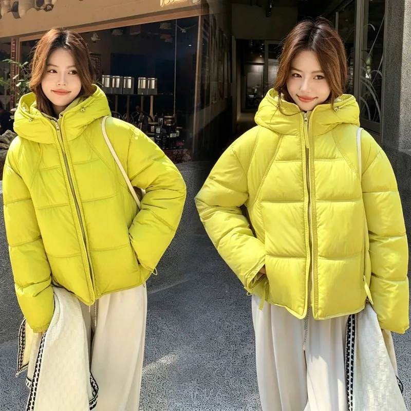 2026 Fashion Down Cotton-padded Jacket Women's Winter Coat Casual Short Parkas Thicken Warm Hooded Coats Student Loose Outerwear