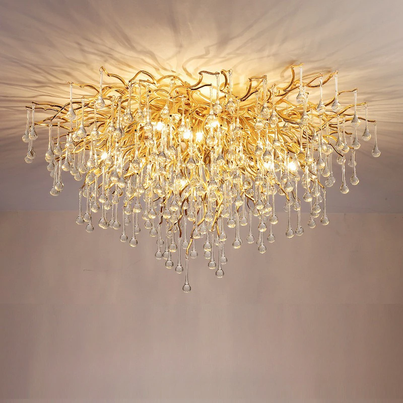 

New Luxury Crystal Chandelier Luxury Villa Art Living Room Creative Imitation Resin Water Drop Ceiling Lamp Room Decoration