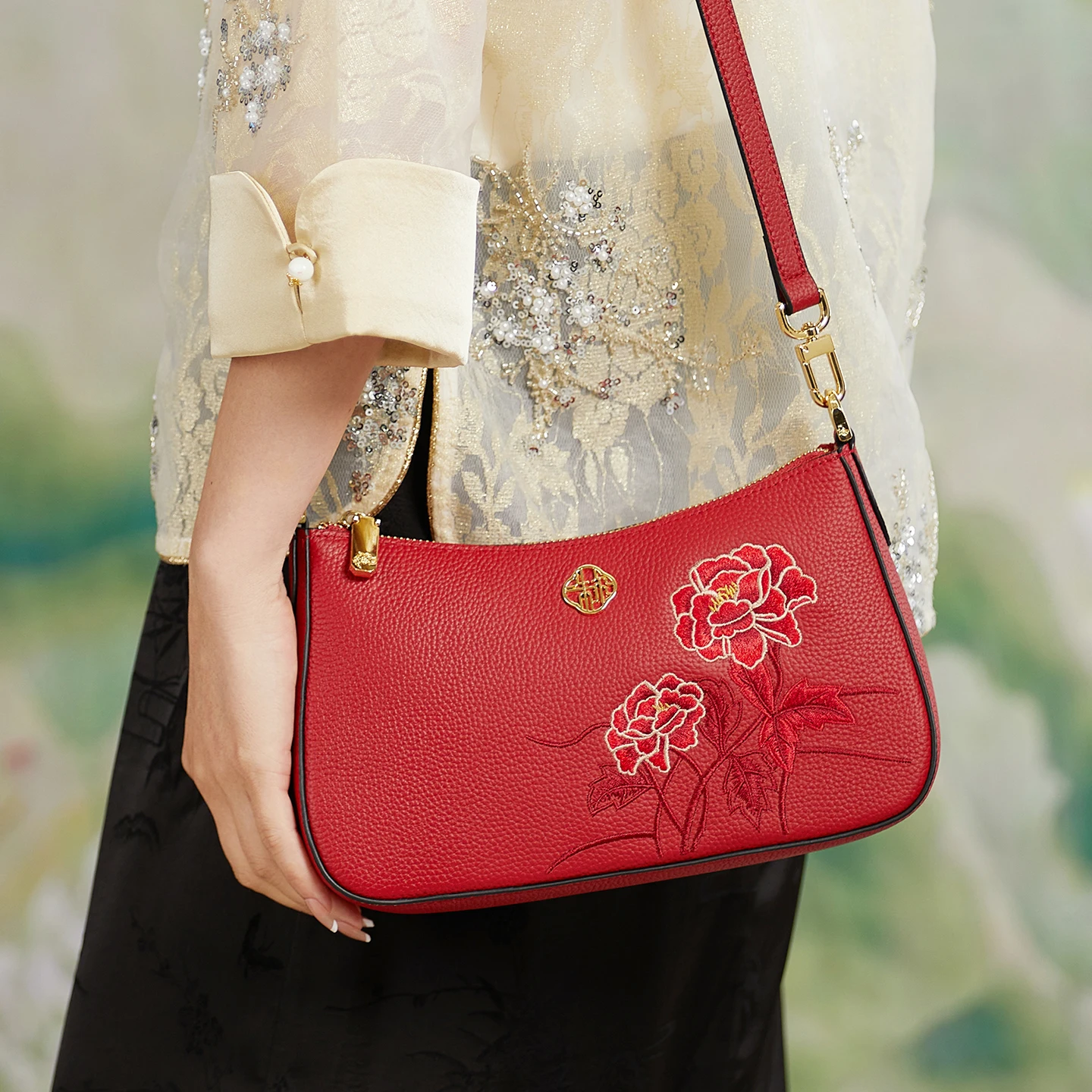 ZOOLER 2026 New Luxurious Women Cow Leather Crossbody Bag Handmade  Single Shoulder Bag Girls Chinese Style Embossed Bags #al662