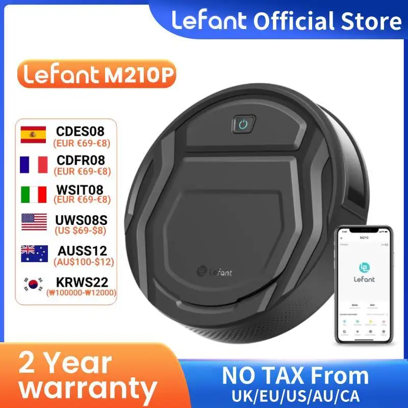 Aspirapolvere robot Lefant M210 Pro con aspirazione 2200 Pa, WiFi/Alexa/APP/Bluetooth, pulizia delle pianificazione, ricarica automatica,