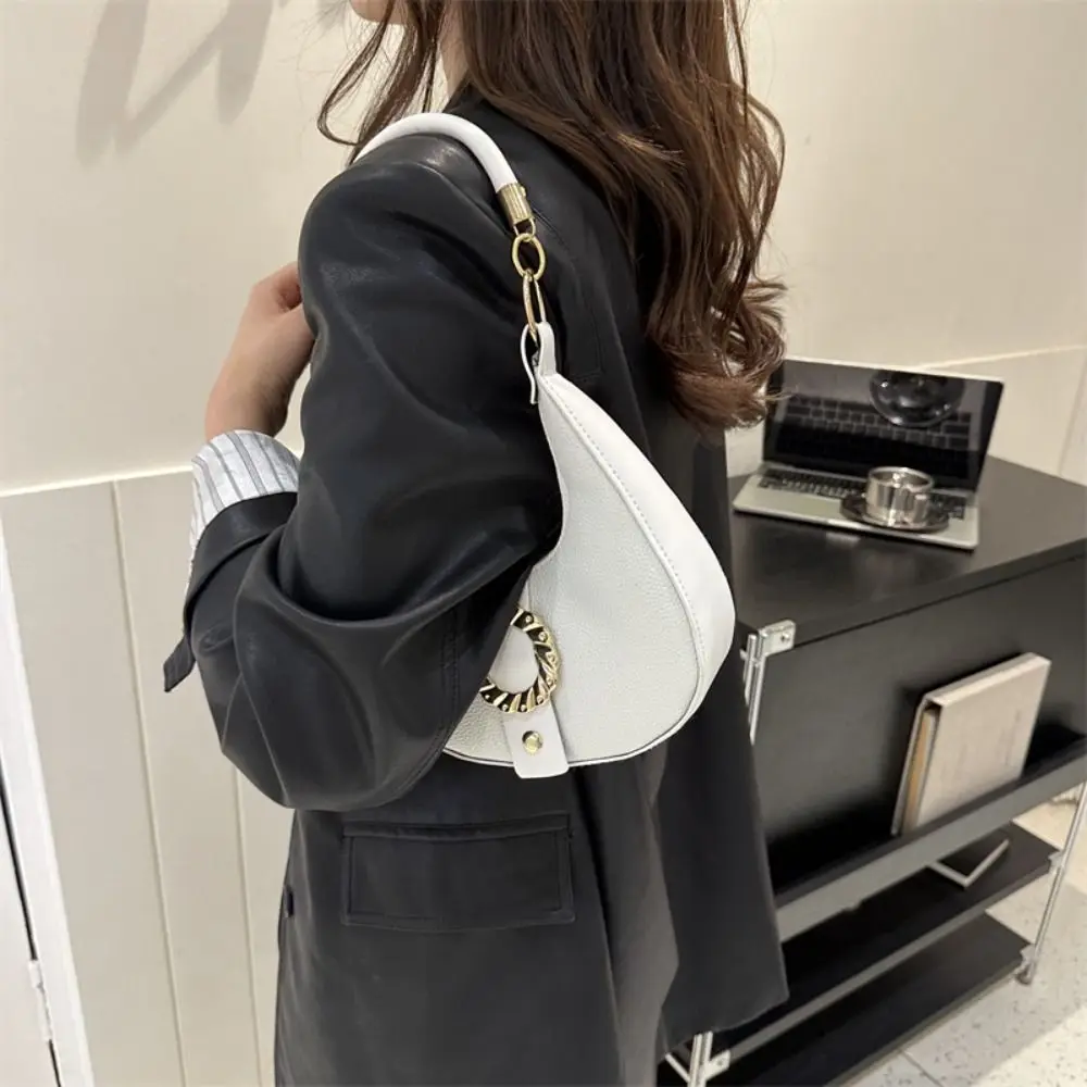 

Large Capacity Metal Buckle Hobo Bag Korean Style Handbag Simple Shoulder Bag Phone Bag All-match Ins Square Tote Bag Travel
