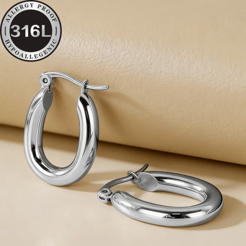 High quality Golden | Silvery stainless steel earrings, round line oval, anti-allergic, anti-fading, suitable for skin-friendly