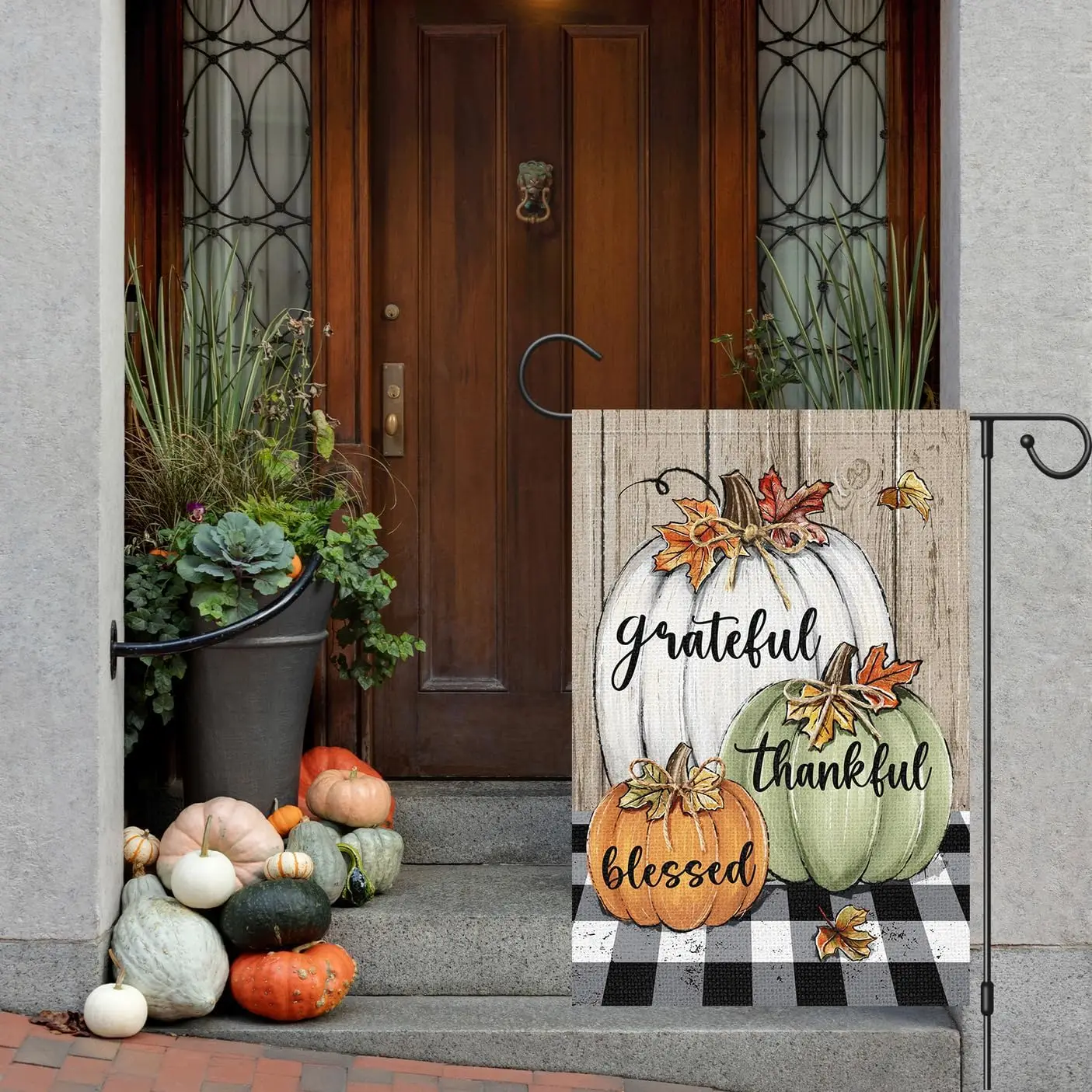 Louise Maelys Thanksgiving Fall Garden Flag 12x18 Inch Grateful Thankful Blessed Double Sided Welcome Small Burlap Autumn Yard F