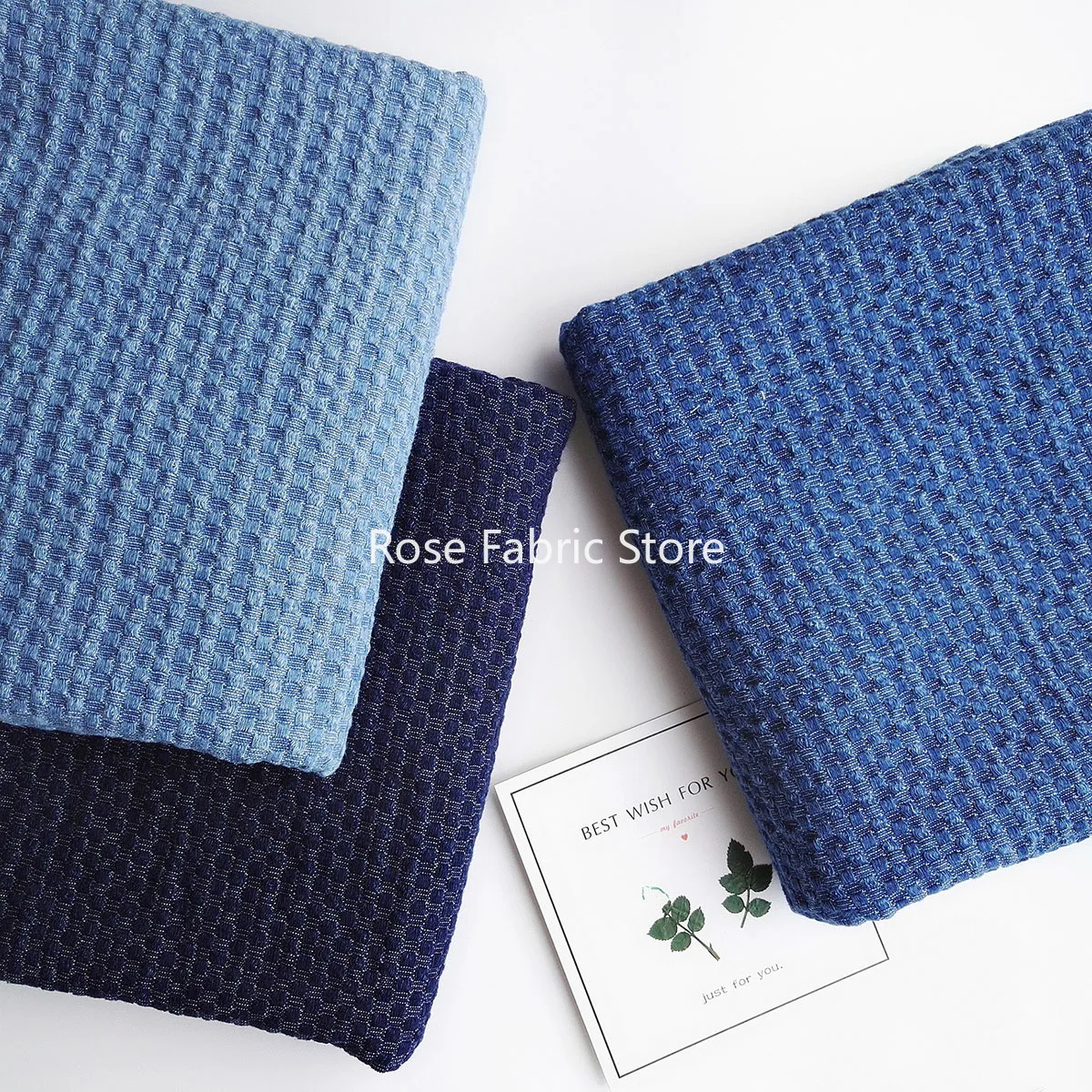 1 meter Cotton Jacquard Jeans Fabric Thick Retro Denim Indigo Blue After Washing Diy Handcrafts Bags Hat Pants Tissus