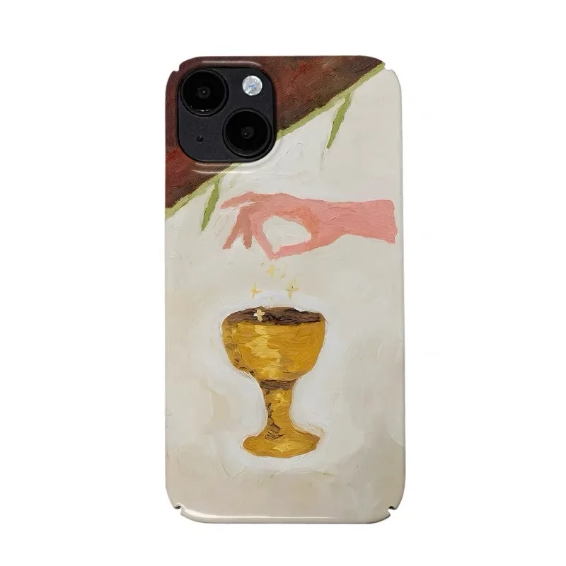 

Ins Korean Golden Holy Grail Art Case for IPhone 16 15 14 13 Pro Max 12 Mini 11 Pro 16 Plus XR XS Shockproof Ultra Thin Cover