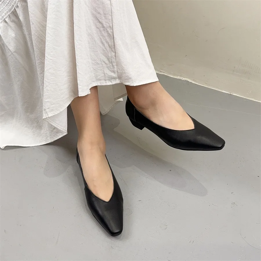 

Birkuir Retro Pointed Toe Pumps For Women Slip On Thick Heel Shoes Luxury Loafers Working Shoes Mid Heel Genuine Leather Shoes
