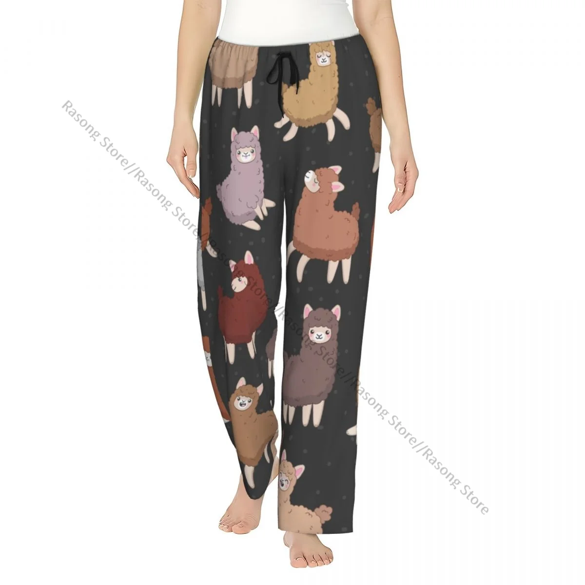 

Warm Women Pajama Pants Funny Cartoon Llama Flannel Sleep Bottoms Soft Fleece Loungewear