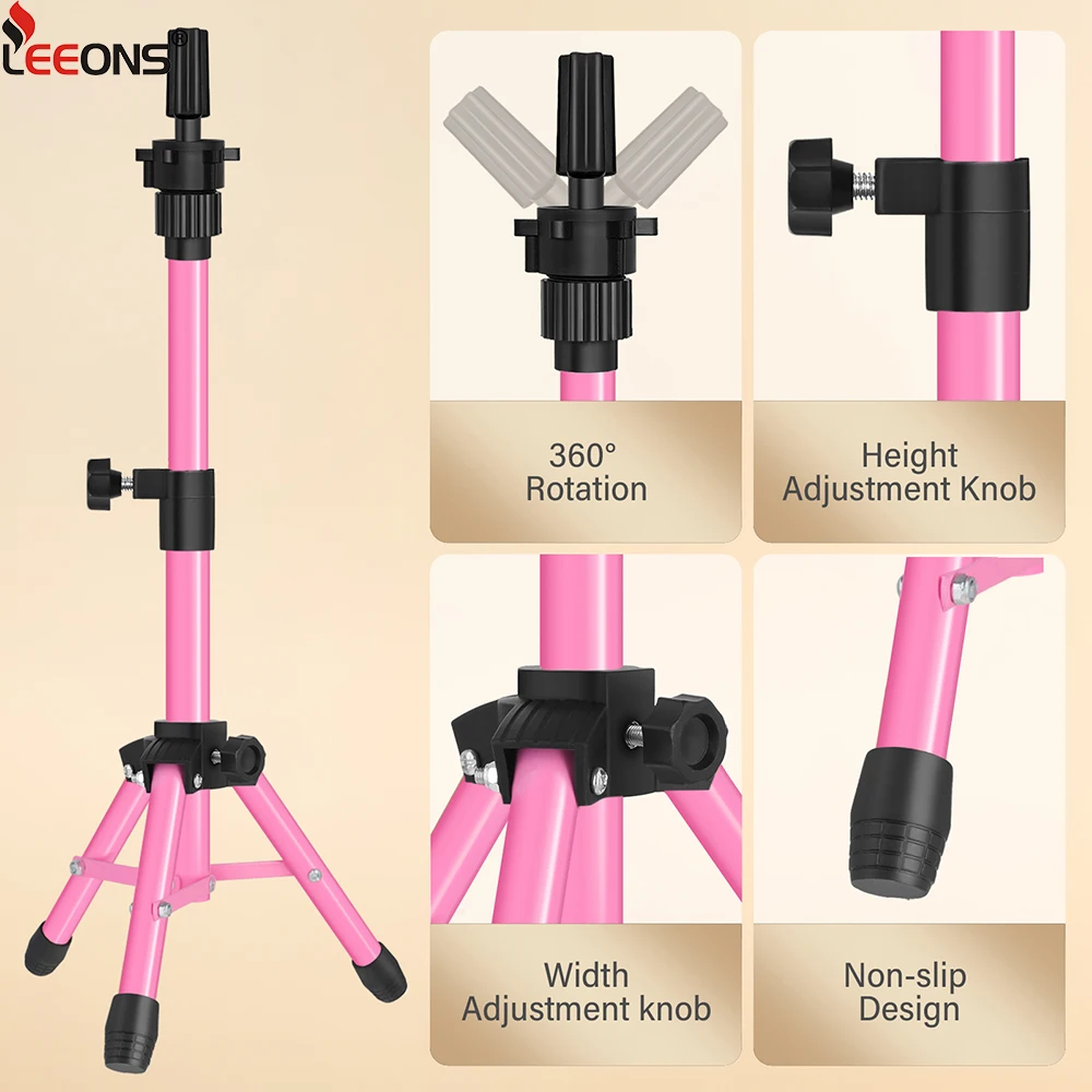 حامل رأس عارضة أزياء صغير 23.5 بوصة 64 سنتيمتر حامل شعر مستعار ترايبود قابل للتعديل حامل ثلاثي معدني لرؤوس التدريب ورأس كتلة القماش