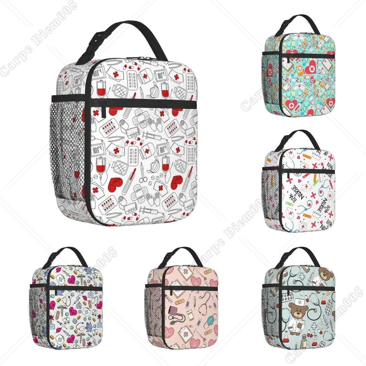 Cartoon Funny Nurse Insulated Lunch Bag for Women Waterproof Nursing Cooler Thermal Lunch Box Office Work School