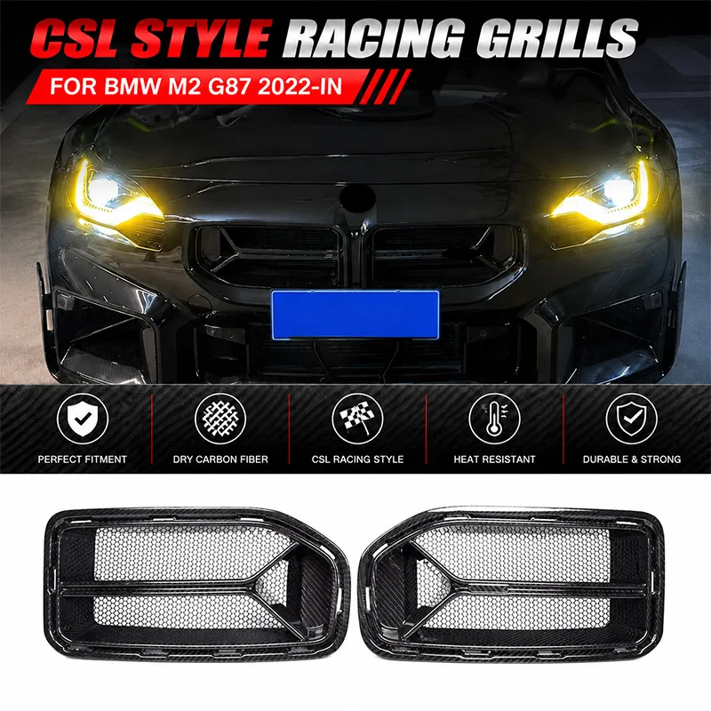 Dry Carbon Fiber Front Bumper Vent Hood Kidney Grille Replacement CSL Style Sport Racing Grill For BMW 2 Series G87 M2 2023-IN