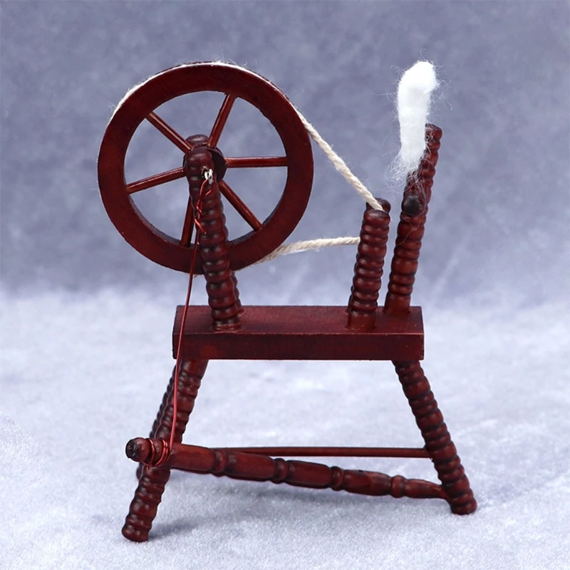 Mini Spinning Wheel Miniature Dollhouse Furniture Wooden Vintage Models for Doll House Accessories Photo Props Party Toy