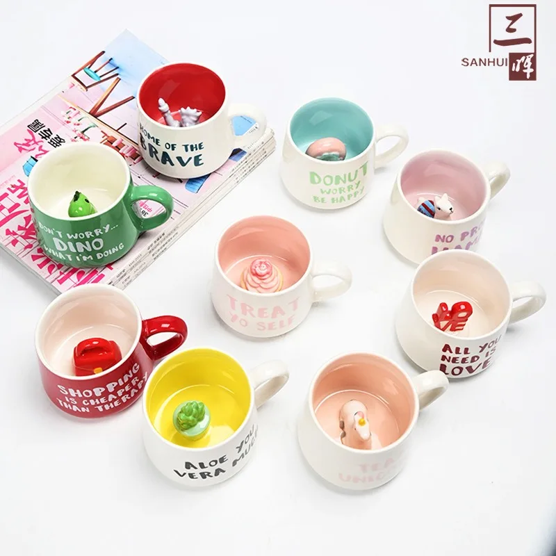 Creative Cute 3D Animals Shape Ceramic Mug Milk Coffee Cup with Handle for Gift Home Kitchen Drinkware Multishape Mugs