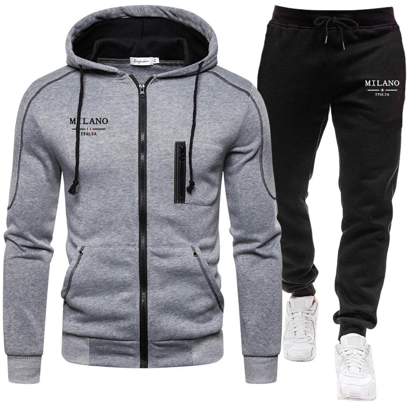 Picture 4: 2025 New Arrival Men's Zipper Hoodie Set Autumn Winter Daily Casual Sports Motorcycle Riding Outfit Hooded Coats and Sweatpants