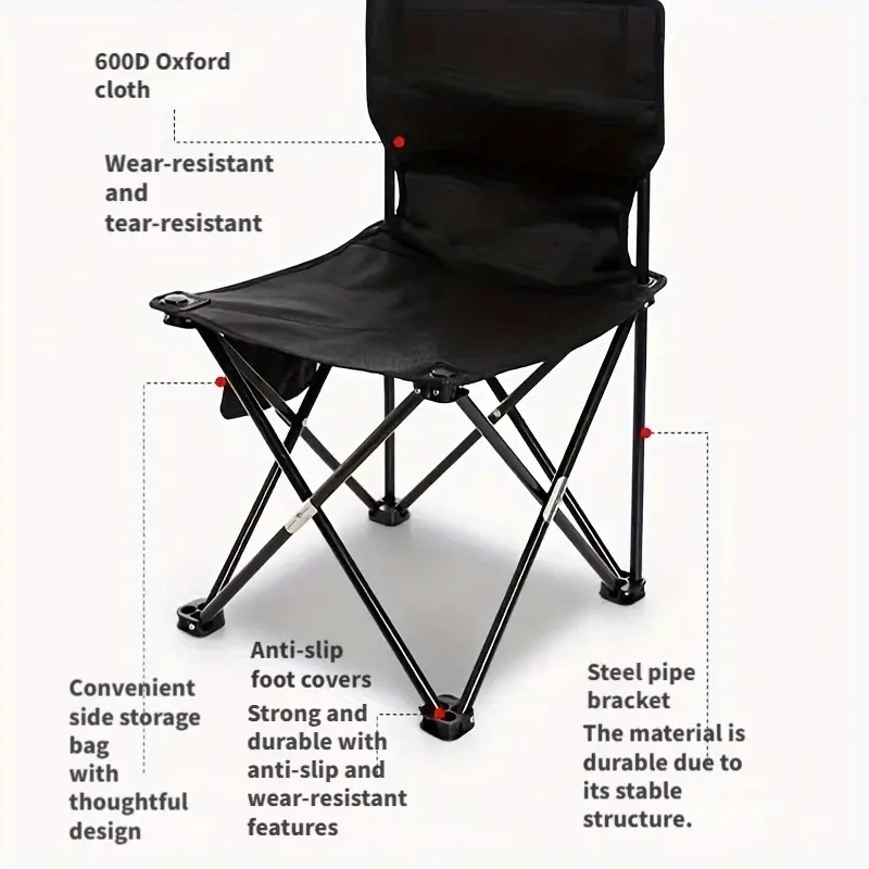 

Outdoor Foldable Chair Camping Chair with Side Pocket Picnic Oxford Cloth Chairs Portable Beach Fishing Chairs Outdoor Chair
