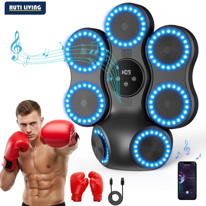 Home Fitness for Children, Kids Smart Bluetooth Music Boxing Trainer with Gloves, Interactive Rhythm Modes & Safe Design