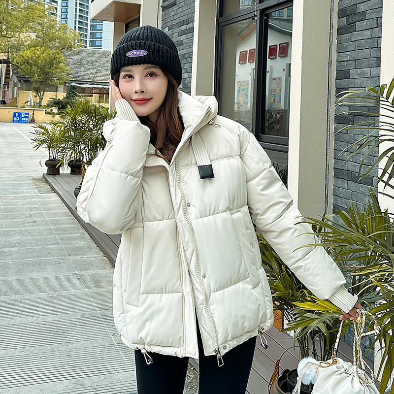 Cotton Padded Women\'s 2024 Winter New Korean Short Down Cotton Jacket Thickened Hat Detachable Fluffy Bread Parkas